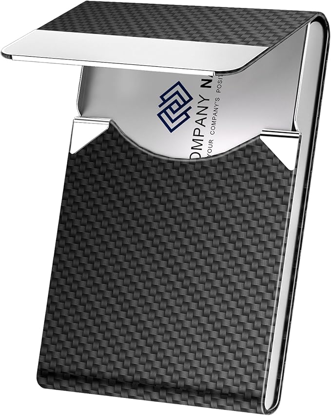 Business Card Holder, Metal Slim Business Card Case, Pocket Card Holder for Women or Men, PU Leather Business Card Holder Case RFID Blocking Name Card Holder with Magnetic Closure, Black Carbon | Slim, Business Card Case, Pocket Card Holder, RFID Block...