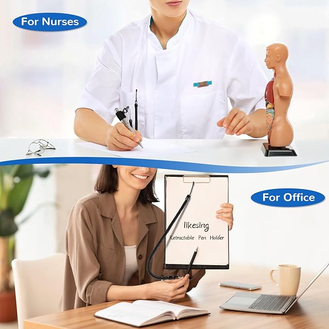 Likesing Pen Holder for Lanyard, 4 Set Elastic Retractable Pencil Holder with Spring Lanyard for Clipboard, Pen Leash for Nurses, Teachers, Waitres, Carpenters, Construction Workers(Light-colored)