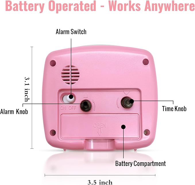 Lamisola Battery Analog Travel Alarm Clock, Small Clock for Bedroom, Desk Table Shelf Clocks for Room Office Bathroom Vanity, Aesthetic Retro Clocks for Kids Girls, Pink