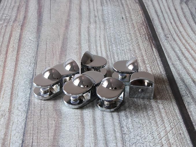 Wall Mounted Adjustable Shelf Brackets Shelf Clips Metal Clamps Holder Chrome for 4-8mm Glass Acrylic Wood (Set of 8)