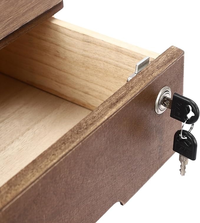 Wooden Desk Organizer with Drawers & Lock, Desktop Countertop Storage Cabinet Lockable Home Office Supplies File Tabletop Organizing Unit (3 Drawer - Retro Walnut)