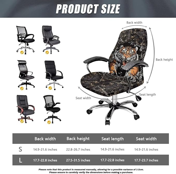 Talayituse Tiger Camo Print Water Resistant Stretch Computer Office Chair Cover Universal Removable Rotating Boss Chair Slipcovers Anti-dust Soft Desk Chair Seat Protector for Dogs Cats Pets, L