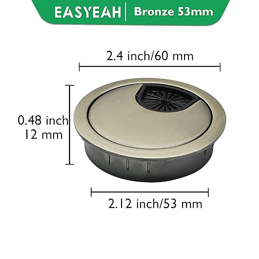 EASYEAH 1 Pcs Desk Grommet 2-1/16" / 53 mm, Desk Cord Hole Cover, Cable Grommet Metal Zinc Alloy Materilal, Desk Hole Grommet for Home & Office Pc, Detachable Cable Cord Organizer-Bronze