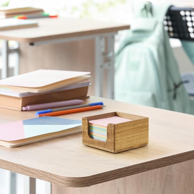 Sticky Note Holder, Acacia Wood Note Dispenser for Office Desk Accessories, Self Stick Note Pad Holder, Memo Pad Holder Dispenser Organizer for School Office Desk Supplies