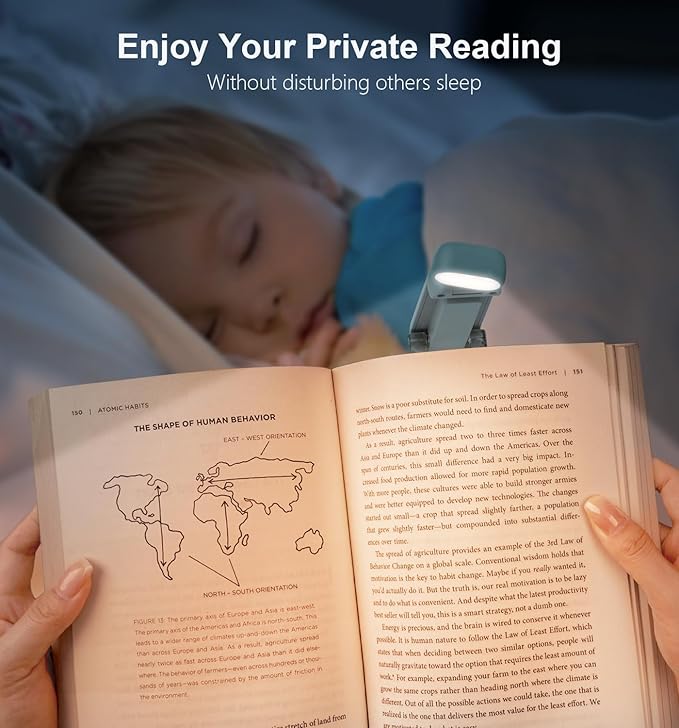Gritin Reading Light, Rechargeable Book Light for Reading in Bed - Eye Caring 3 Color Temperatures,5-Level Dimmable Brightness,Long Lasting,Compact Size Clip on Book Reading Light-Pacific Blue