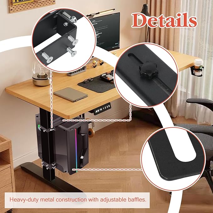 PC Mount Under Desk - No Drilling, Adjustable Height and Width Clamp Leg PC Bracket, Computer Mount Under Table for Standing Desks with 44lb Capacity