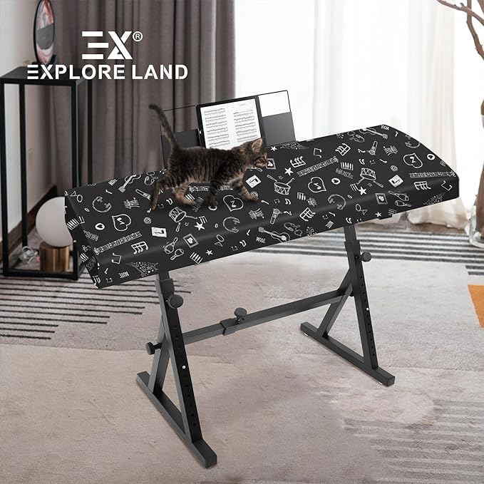 88Keys Piano Keyboard Dust Cover - Dirt Proof Stretchy Digital Piano Cover with Music Stand Opening(Music Symbols)