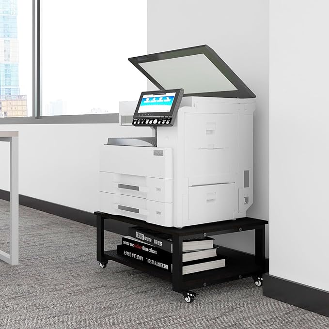 Natwind 2 Tier Laser Printer Stand,23.6''x23.6'' Large Printer Table,Copier Stand with Wheels, Heavy Duty Rolling Printer Cart with Paper Storage Shelf for Home Office (Black)