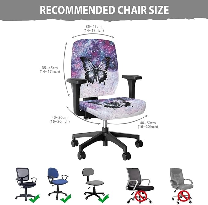 Butterfly Office Chair Covers 2 Piece Stretchable Computer Chair Seat Cover Decorative Universal Slipcover for Rotating Chair,Gaming Chair Protector Cover Galaxy Desk Accessories Purple