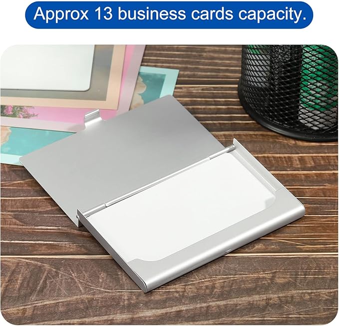 PATIKIL Business Card Holder, Aluminum Alloy Flip Cover Slim Name Cards Case for Women Men, Silver Tone