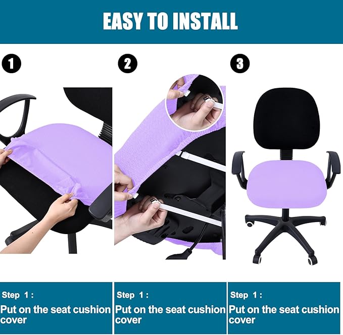 Smiry Stretch Jacquard Office Computer Chair Seat Covers, Removable Washable Anti-dust Desk Chair Seat Cushion Protectors - Lavender