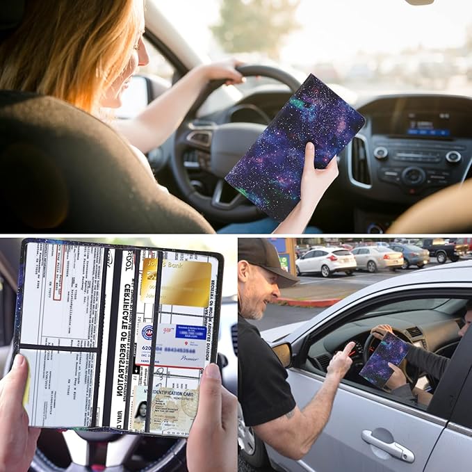 TILDOSAC 2 Ppack Leather Car Registration and Insurance Card Holder, Car Document Holder for Cards License with Magnetic Shut(Purple)