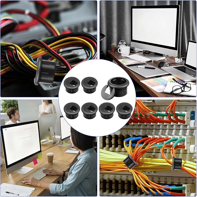 10 Packs Black Desk Grommet, 1 Inch Plastic Desk Cable Wire Grommet Hole Cover Desk Cord Hole Cover for Office PC Desk Cable Cord Organizer (25mm)