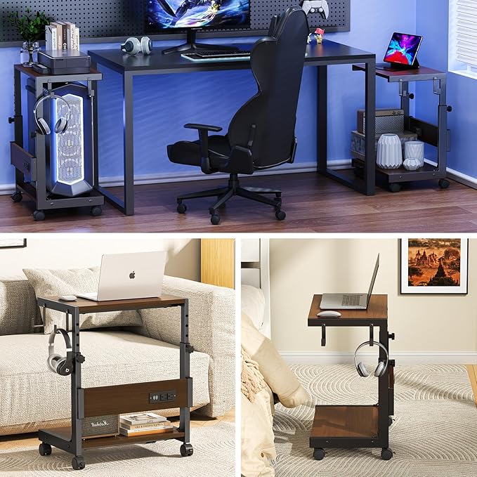 Computer Tower Stand with Charge Station and USB Charging Port - Height Adjustable PC Tower Stand, Under Desk CPU Holder Cart with Locking Caster Wheels for Fits Most PC
