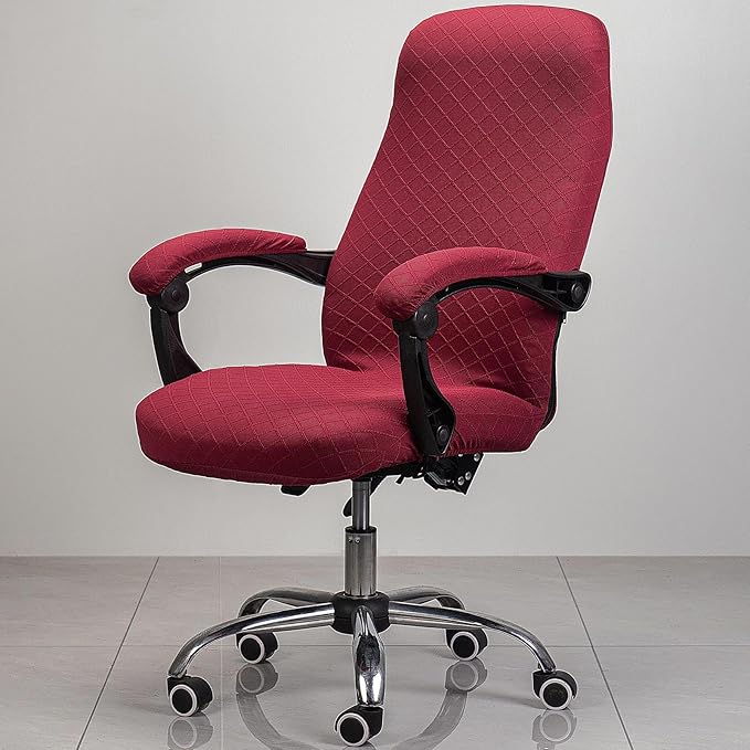 Melaluxe Office Chair Cover with Armrest Covers, Universal Stretch Desk Chair Cover, Computer Chair Slipcovers (Size: L) - Wine Red