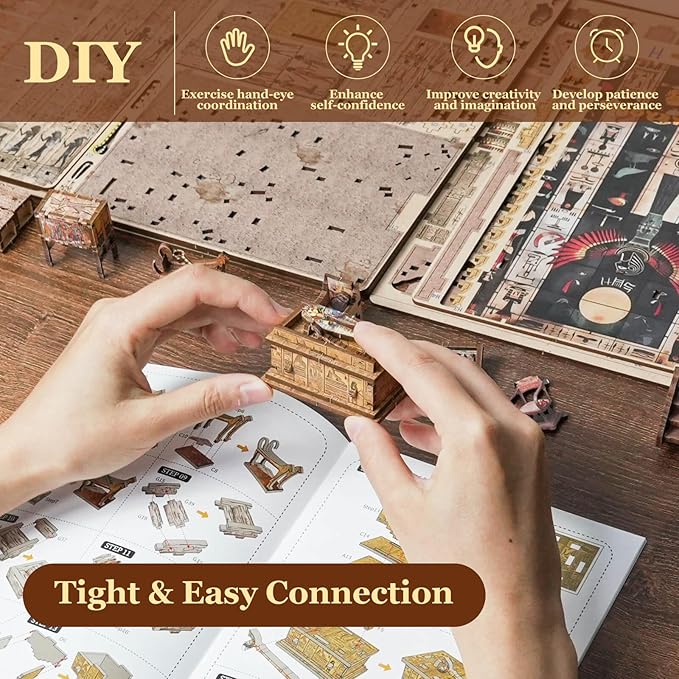 fifijoy Book Nook Kit - Egyptian Pharaohs Tomb DIY Miniature House Kit for Adults and Teens, Dollhouse BookNook Tiny House, Bookshelf Decor 3D Wooden Puzzle, Unique Gifts for Family and Friends