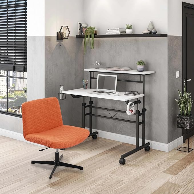 Fuloon Criss Cross Chair Cover, Waterproof, Stretchable, Solid Jacquard, Suited for Armless/Office/Desk/Mid Back Wide Seat/Computer/Task/Vanity/Accent Chair (T -Shaped Jacquard, Orange)