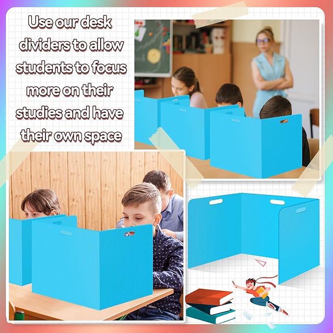 24 Pcs Desk Dividers for Students Plastic Durable and Waterproof Privacy Folders Shields Test Dividers with Classroom Privacy Boards for School Study Teacher Supplies (Blue)