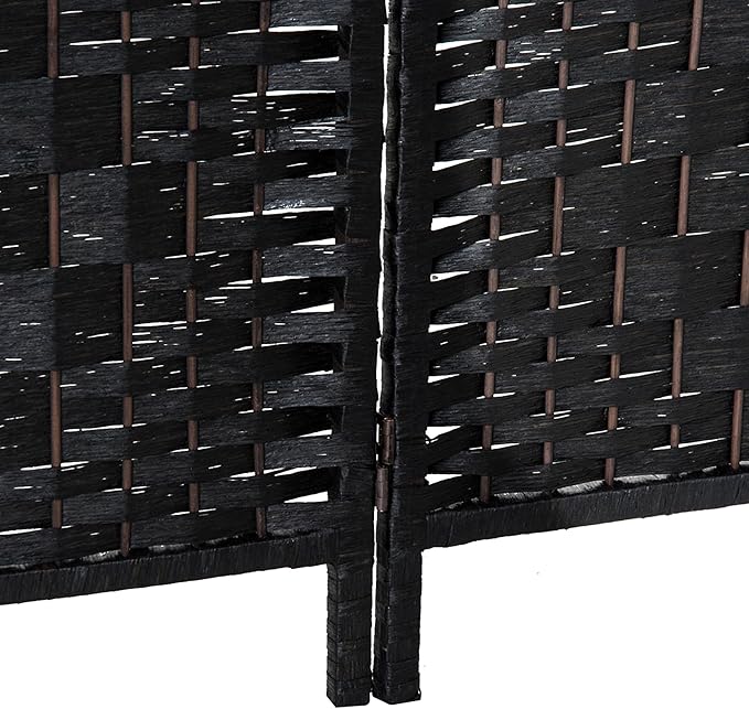 HOMCOM Room Divider 4 Panel, 6FT Tall Folding Privacy Screen, Freestanding Hand-Woven Partition for Room Separation with 360° Hinges, Paper Rope Diamond Weave, Black