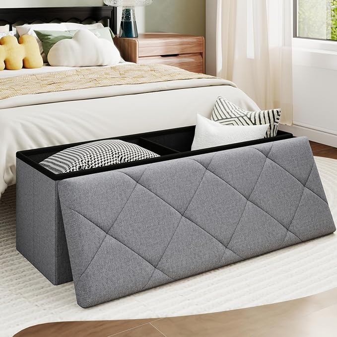 43 Inches Folding Storage Ottoman Bench for Bedroom,660 lb Ottoman with Storage End of Bed Storage Bench,for Bedroom,Living Room,Entryway,Dark Gray(43Wx15Dx15H