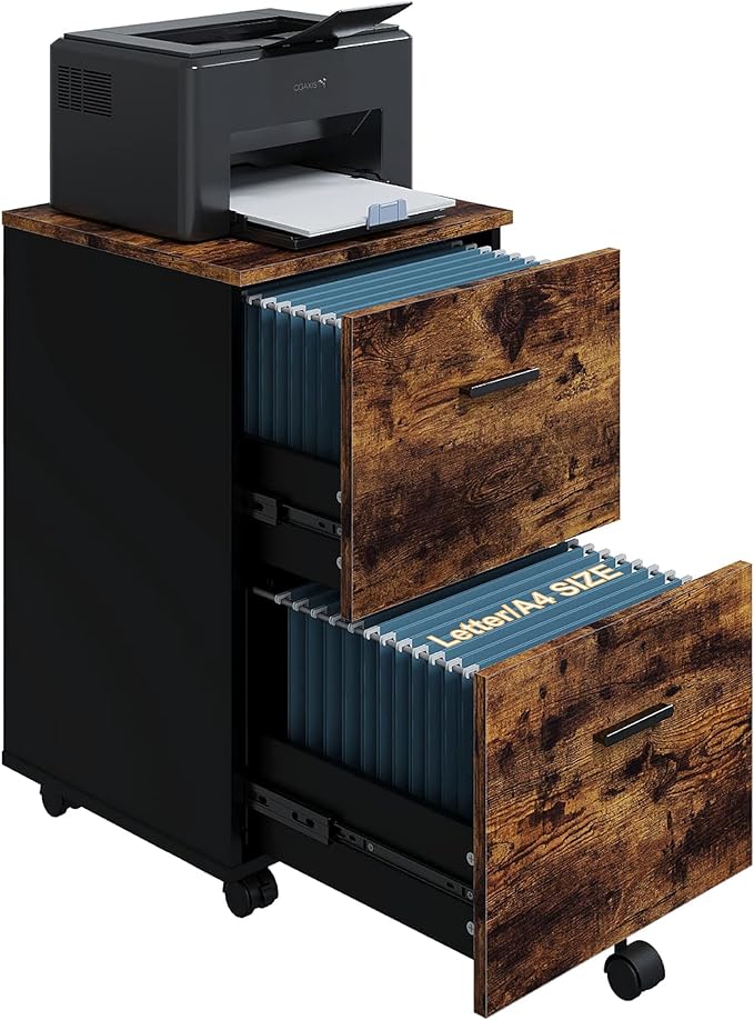 Panana 2 Drawer Mobile File Cabinet, Wood Rolling Filing Cabinet Printer Stand Under Desk Storage Organizer Fits Letter Size File Folders for Home Office (Wood)
