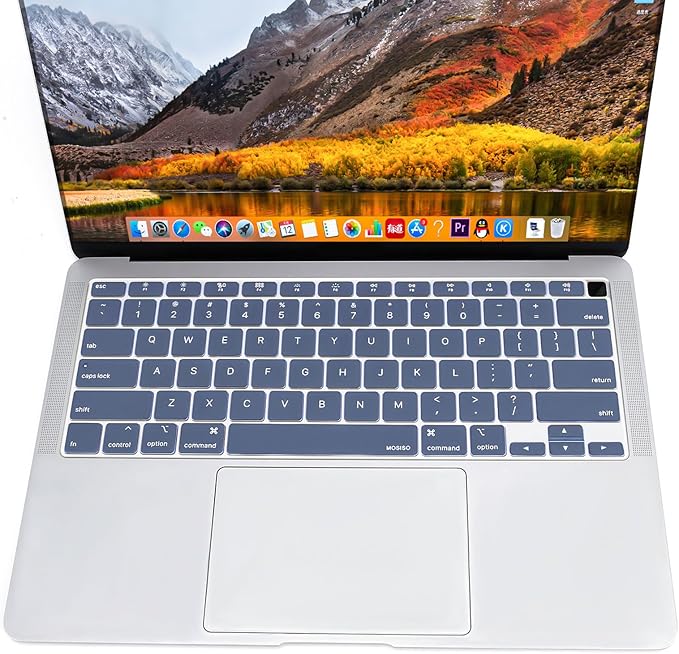MOSISO Keyboard Cover Compatible with MacBook Air 13 inch 2022 2021 2020 Release A2337 M1 A2179 Retina Display with Touch ID Backlit Magic Keyboard, Waterproof Protective Silicone Skin, Steel Blue