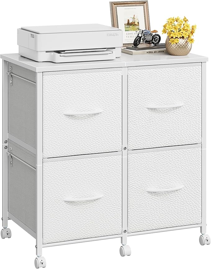 HIGDBFE 4 Drawer Lateral File Cabinet, Mobile Filing Cabinet for Large Printer, Home Office Functional Office Storage Cabinet & Printer Stand, Fits Letter/A4, White