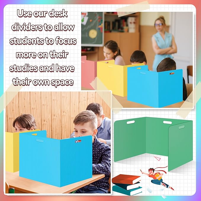 24 Pcs Desk Dividers for Students Plastic Durable and Waterproof Privacy Folders Shields Test Dividers with Classroom Privacy Boards for School Study Teacher Supplies (Multicolor)