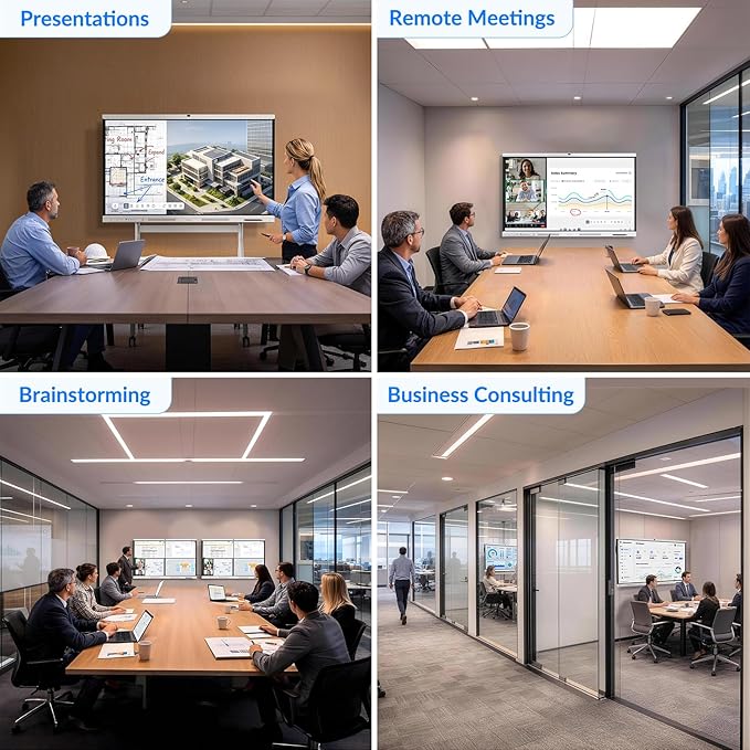 Smart Board, 55" All-in-One Interactive Whiteboard, Google EDLA Certified, 48MP CMOS Sensor 4K UHD Camera, 8 AI Noise-Canceling Mics, for Professional Business Meetings and Classroom
