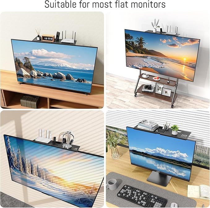 CABTE Adjustable Steel TV Top Shelf, Floating TV Stand, Universal Monitor Shelf for Soundbar, Game Console, Cable Box, Router Shelves (16.93x4.72inch with 1 Boxes)