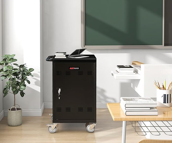32-Bay Mobile Laptop Cart & Chromebook Charging Station - Heavy-Duty Locking Cabinet for 17" Screens, Laptop Storage Rack for Multiple Laptops/Tablet, Ideal for Schools, Offices, Hospitals (Black)