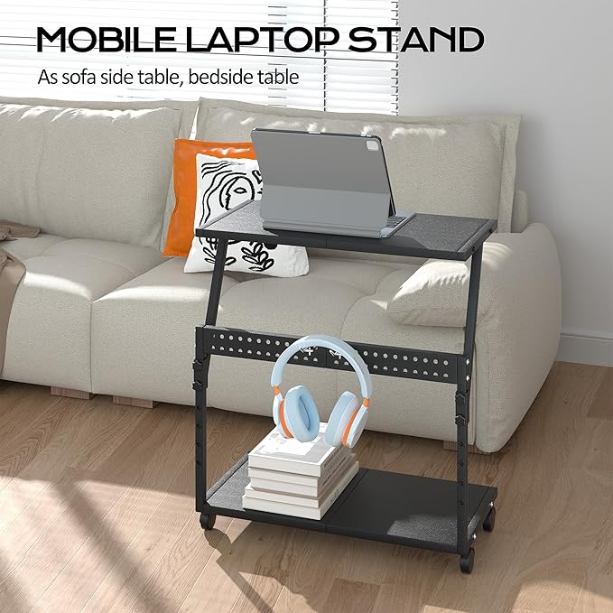 24In Large PC Stand, 5 Levels Height Adjustable Computer Tower Stand with Wheels and Hooks, CPU Holder Cart for Floor, Carpet and Under Desk, Easy Assembly(NOT Including Power Strips)