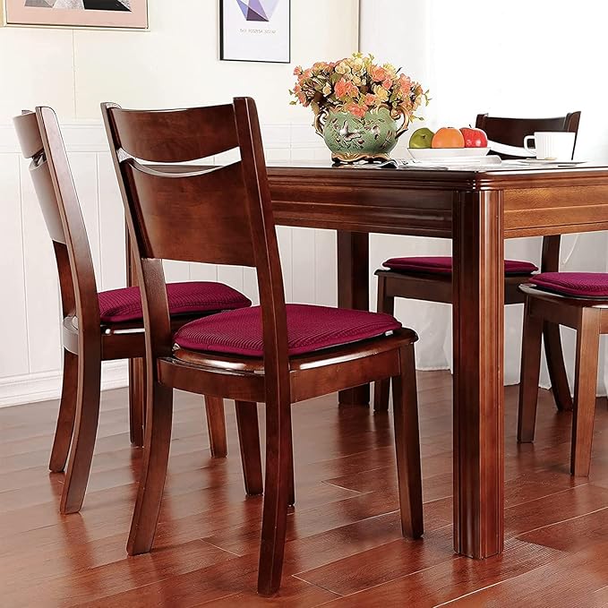 Shinnwa Dining Chair Cushions 2 Pack, Non Slip Indoor Chair Pads, U-Shaped Kitchen Seat Cushions, Set of 2, 15 x 16 Inches, Burgundy