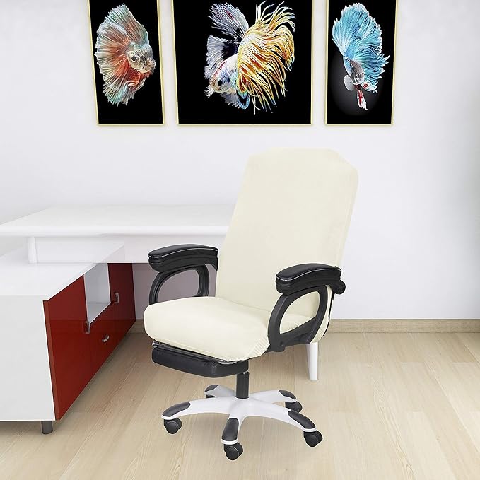 SARAFLORA Office Chair Cover- Large, Ivory- Removable Computer Chair Cover for Office Chair with Zipper for Universal Rotating Chair Desk Chair Cover High Back Chair Seat Washable Protector for Pets