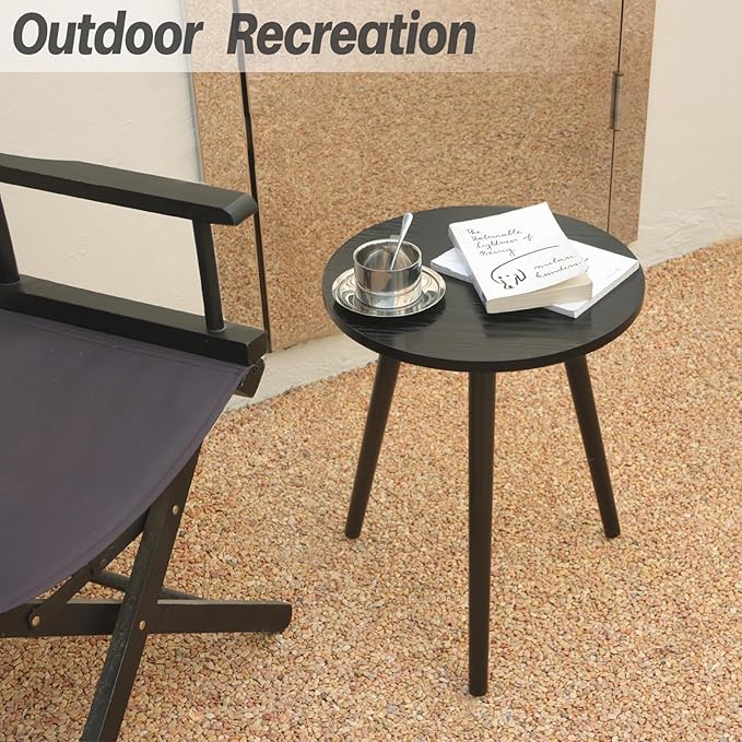 AWASEN Round End Table, Black Side Table Modern Home Decor Small Accent Table for Small Space Living Room, Bedroom and Balcony, Easy Assembly, 19.69''H x 15.7''D (Black)