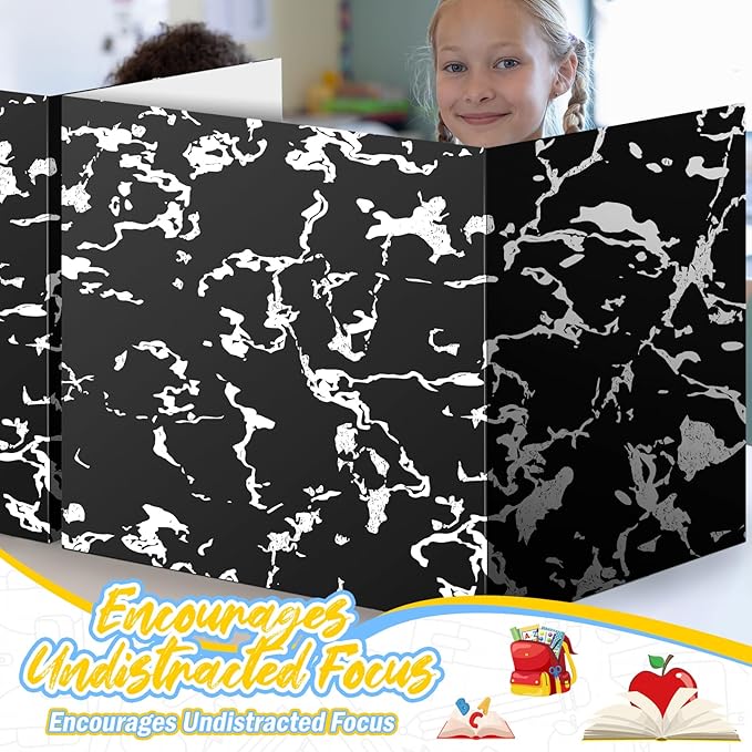 24 Pcs Composition Book Desk Dividers Privacy Folders Testing Dividers for Students Marble Texture Trifold Table Desk Privacy Panel Test Folders for School Teacher Student Study Test Home