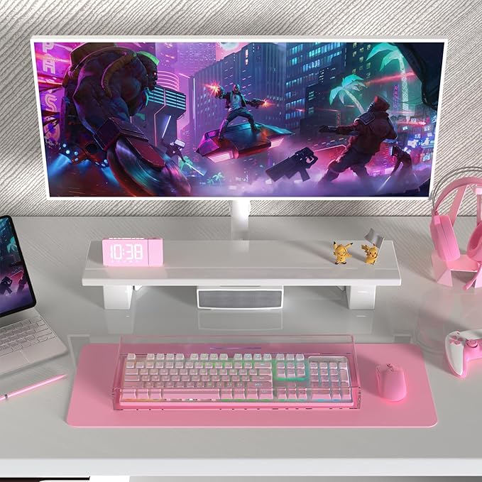 Attack Shark KC04 Acrylic Clear Transparent Keyboard Cover(17.4 * 6.5 * 1.89 inch) with Dustproof Waterproof Anti-hit Anti-cat Protective Case for Standard 104 Key Mechanical Gaming Keyboard Pink
