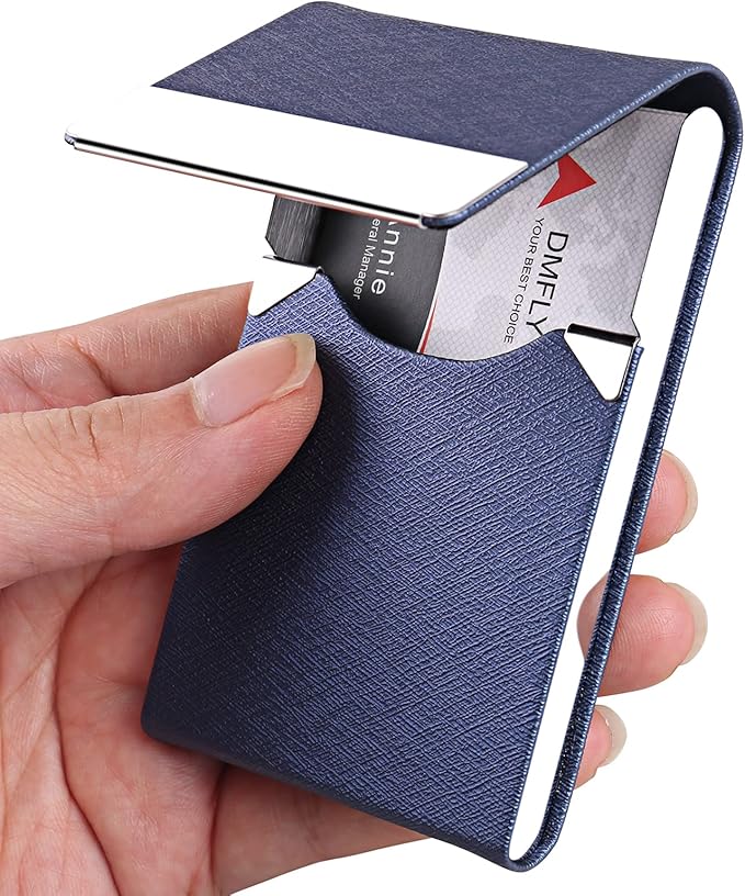 Professional Business Card Holder, Pocket Business Card Case for Women & Men, PU Leather Multi Card Case, Credit Card Wallet, Name Card Holder with Magnetic Closure, Blue-gs