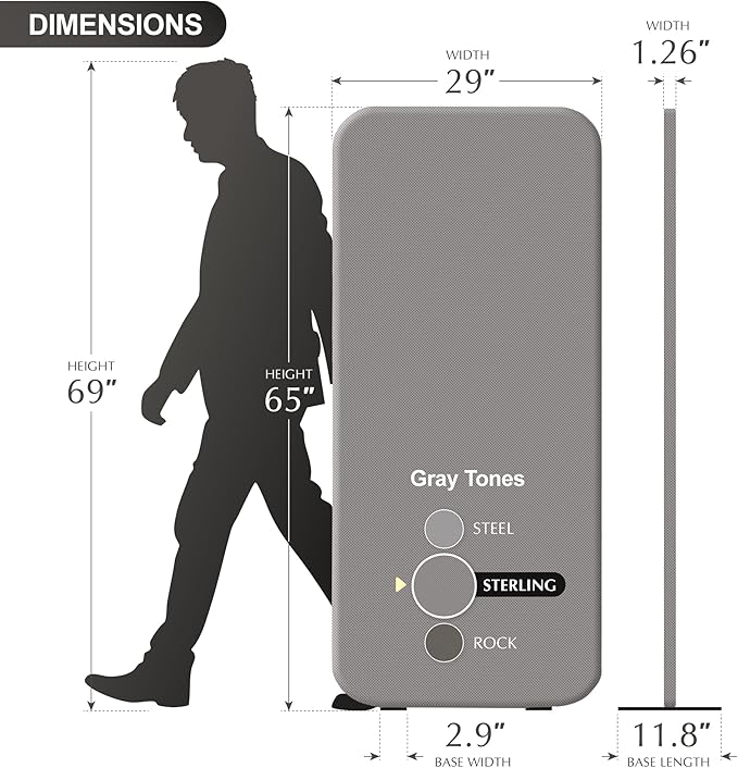 DECOLAB Standing Wall Room Dividers, Portable Partition for Room Separation, Studio, Home Office, Bedroom, Scratch Resistance, 29"x65", Sterling