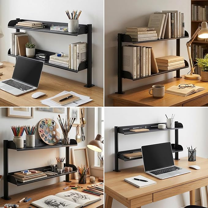 24-Inch Clamp On Desktop Shelf, 2-Tier Office Desk Organizer, Extended Compact Desk Shelf for Home Workspace, Study Room, and Gaming Accessories Storage