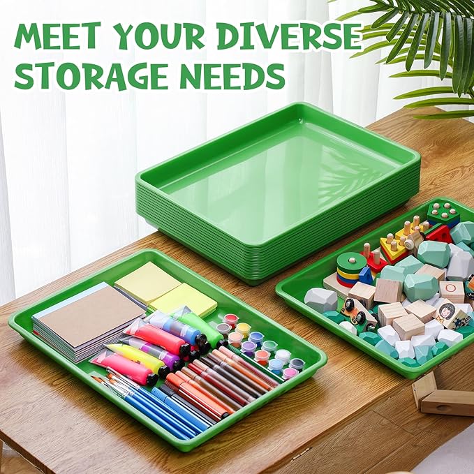 Hoteam 5 Pcs Paper Trays for Classroom Plastic Storage Bin Tray Bulk Stackable File Organizer for School Office Teacher Book Organization Supplies(Green,16.14 x 11.81 x 1.38 Inch)