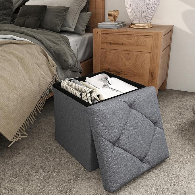 Storage Ottoman Footrest Stool Small Ottoman with Storage,35 Inches Foldable Ottomans Foot Rest Footstool Bench Ottoman with Storage Bench for Living Room Bedroom Dark Grey(15Wx15Dx15H