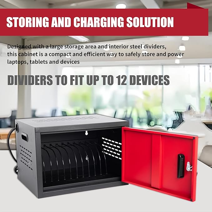 12 Device Wall-Mount Charging Station for Laptops/Tablets/iPads/Chromebooks,12 Bay Lockable Charging Cabinet with Power Strip for Classroom,School Storage Charging Cabinet,Fully Assembly