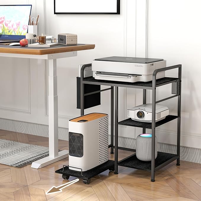 Sedegn Home Printer Stand with Charging Station, 24x18 Inches Stands for Large Printer, Printer Shredder Stand with Storage for Home Office, Table for Fax Machine/PC Tower (Black)