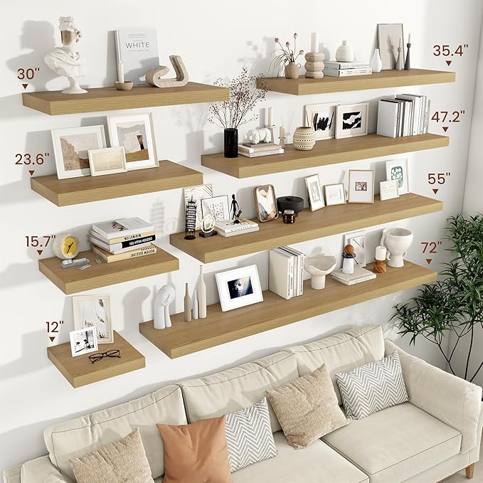 Vivelove 12 Inch Deep Floating Shelves 12 inch Long, 2 Inch Thick Wall Shelves with Invisible Brackets, Shelf for Bedroom Bathroom Living Room Kitchen Office Home Decor, Modern Shelf Set of 2, Oak