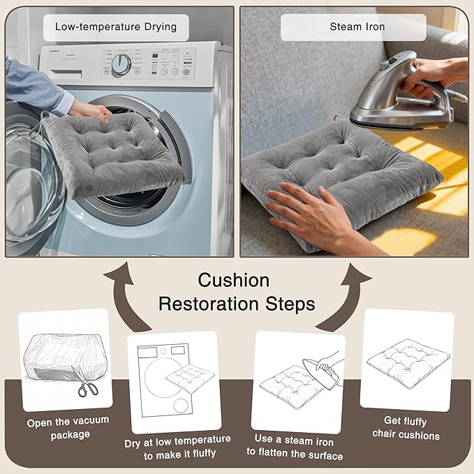 OVOV 1 Pack Chair Cushions for Dining Chairs Soft Seat Cushions for Kitchen Desk Chairs Square Chair Pads with Ties (15.5"x15.5" Light Grey)