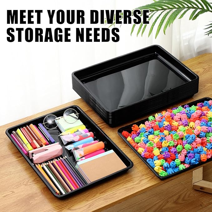 Hoteam 5 Pcs Paper Trays for Classroom Plastic Storage Bin Tray Bulk Stackable File Organizer for School Office Teacher Book Organization Supplies(Black,16.14 x 11.81 x 1.38 Inch)
