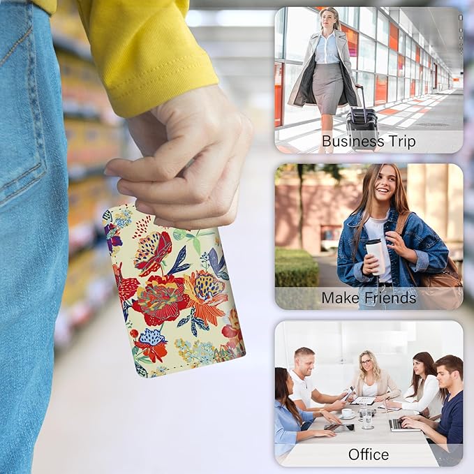 Business Card Holder,PU Leather Business Card Case Color Printing Pattern Card Holder Wallet,Pockets Magnetic Credit Card Holders for Men and Women - Purple Flowers