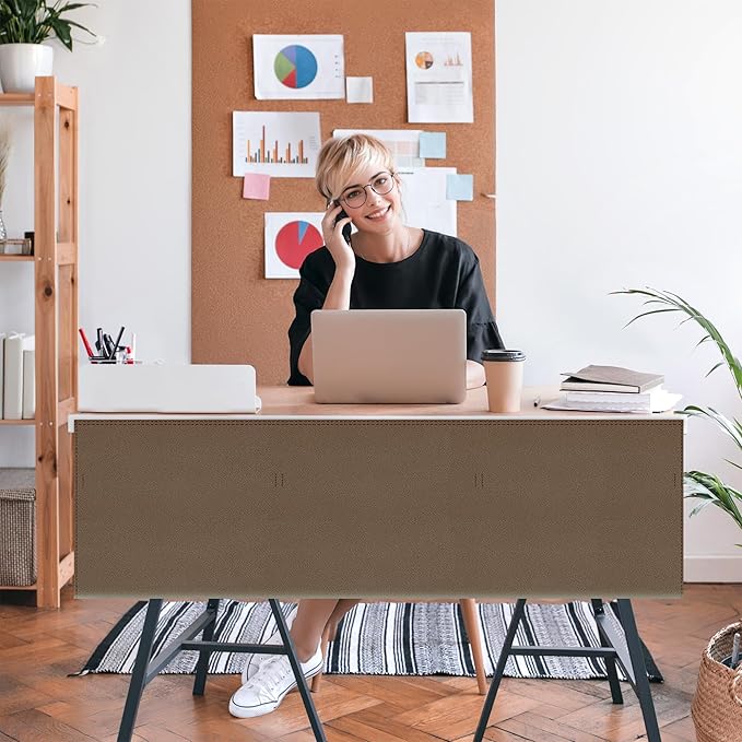 Under Desk Privacy Panel Brown Self-Adhesive Modesty Panel for Cord Organizer Pockets and Desk Skirt for Home Office or Standing Workstation (48" Brown)