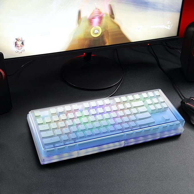 Geekria Tenkeyless Acrylic Keyboard Dust Cover, Cover for TKL 80% Compact 87 Key Computer Mechanical Gaming Keyboard, Compatible with Logitech G713, G715 (Gradient Blue)